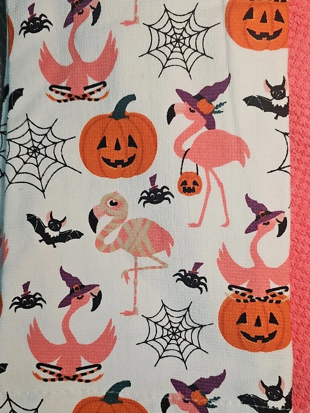 New! Set Of 3 Summerween Halloween Flamingo Kitchen Towel Set